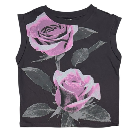 VINYL Icons Black Sleeveless Top with Pink Rose Floral Design NWT Small - Picture 4 of 8
